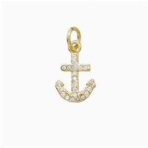 Copper Anchor Pendant Pave Zirconia 18K Gold Plated, approx 9-11mm [FN52206]