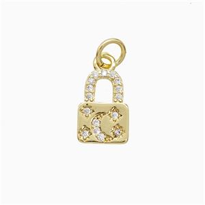Copper Lock Pendant Pave Zirconia Moon 18K Gold Plated, approx 7-11mm [FN52213]