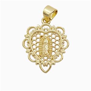 Virgin Mary Charms Copper Heart Pendant 18K Gold Plated, approx 16mm [FN52217]
