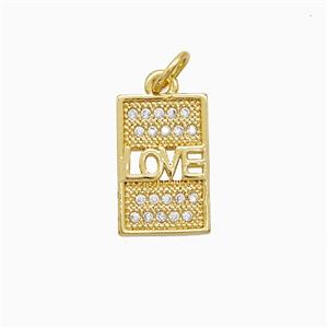 Copper Love Pendant Pave Zirconia Rectangle 18K Gold Plated, approx 9-14mm [FN52218]