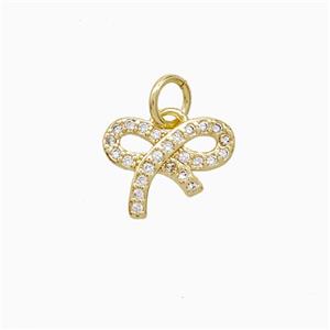 Copper Bowknot Pendant Pave Zirconia 18K Gold Plated, approx 9-12mm [FN52230]