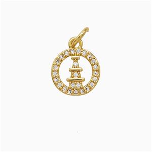 Copper Tower Pendant Pave Zirconia 18K Gold Plated, approx 10mm [FN52231]