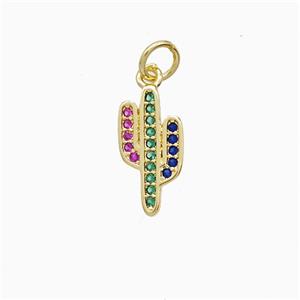 Copper Cactus Pendant Pave Zirconia 18K Gold Plated, approx 7-14mm [FN52233]