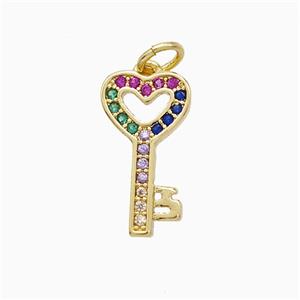 Copper Key Pendant Pave Zirconia 18K Gold Plated, approx 9-16mm [FN52234]
