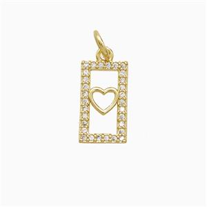 Copper Rectangle Heart Pendant Pave Zirconia 18K Gold Plated, approx 7-13mm [FN52246]