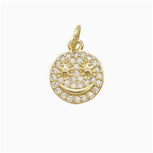 Copper Emoji Pendant Pave Zirconia Smileface 18K Gold Plated, approx 11mm [FN52251]