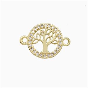 Copper Tree Of Life Connector Pave Zirconia 18K Gold Plated, approx 13mm [FN52265]