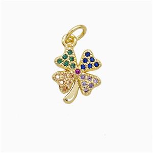Copper Clover Pendant Pave Multicolor Zirconia 18K Gold Plated, approx 10-12mm [FN52266]