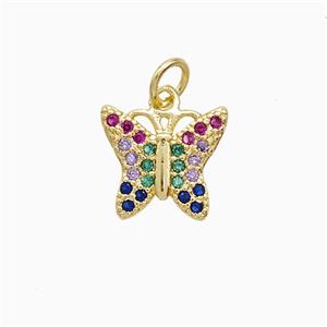 Copper Butterfly Pendant Pave Multicolor Zirconia 18K Gold Plated, approx 10-12mm [FN52268]