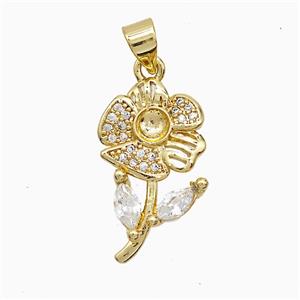 Copper Flower Pendant Pave Zirconia 18K Gold Plated, approx 12-20mm [FN52270]