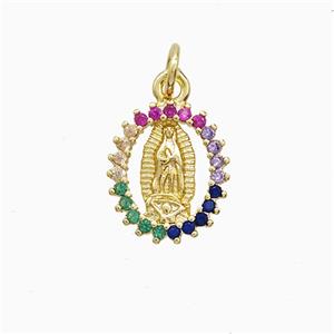 Copper Jesus Pendant Pave Multicolor Zirconia 18K Gold Plated, approx 11-13mm [FN52272]