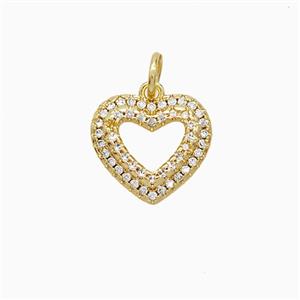 Copper Heart Pendant Pave Zirconia Hollow 18K Gold Plated, approx 13mm [FN52274]