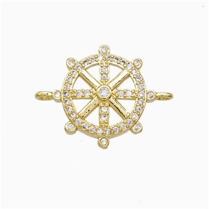 Copper Ship Wheel Connector Pave Zirconia 18K Gold Plated, approx 15mm [FN52278]