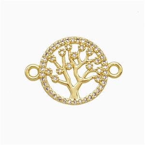 Copper Tree Of Life Connector Pave Zirconia 18K Gold Plated, approx 15mm [FN52282]