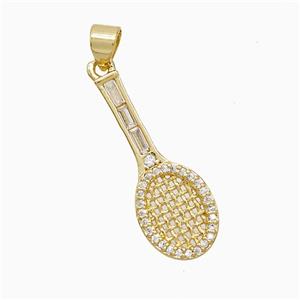 Copper Tennis Racket Pendant Pave Zirconia Sports 18K Gold Plated, approx 10-25mm [FN52286]