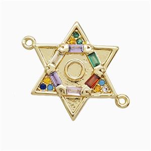 Copper David Star Connector Pave Multicolor Zirconia 18K Gold Plated, approx 18mm [FN52288]