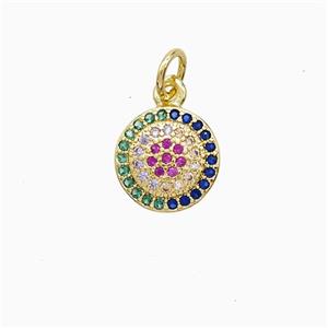 Copper Circle Pendant Pave Multicolor 18K Gold Plated, approx 10mm [FN52290]