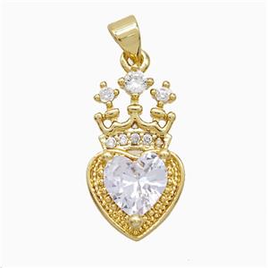 Copper Crown Pendant Pave Zirconia 18K Gold Plated, approx 12-22mm [FN52291]