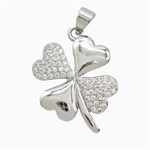 Copper Clover Pendant Pave Zirconia Platinum Plated, approx 18-22mm [FN52292]