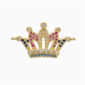 Copper Crown Connector Pave Multicolor Zirconia 18K Gold Plated, approx 13-25mm [FN52299]