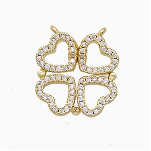 Copper Clover Pendant Pave Zirconia Heart 2loops 18K Gold Plated, approx 16-17mm [FN52306]