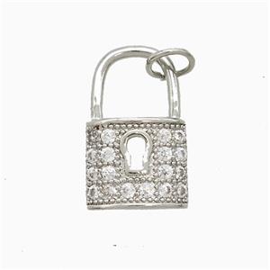 Copper Lock Pendant Pave Zirconia Platinum Plated, approx 10-17mm [FN52307]