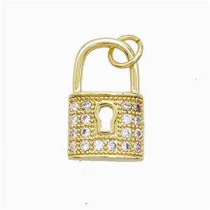 Copper Lock Pendant Pave Zirconia 18K Gold Plated, approx 10-17mm [FN52308]