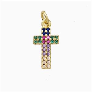 Copper Cross Pendant Pave Multicolor Zirconia 18K Gold Plated, approx 8-13mm [FN52318]