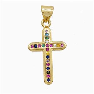 Copper Cross Pendant Pave Multicolor Zirconia 18K Gold Plated, approx 13-20mm [FN52319]