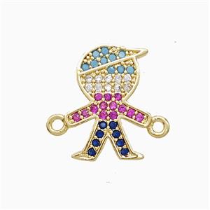 Copper Kids Boy Connector Pave Multicolor 18K Gold Plated, approx 15mm [FN52325]