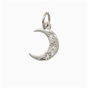 Copper Moon Pendant Pave Zirconia Platinum Plated, approx 8-10mm [FN52329]
