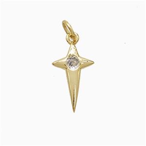 Copper Northstar Pendant Pave Zirconia 18K Gold Plated, approx 9-15mm [FN52334]