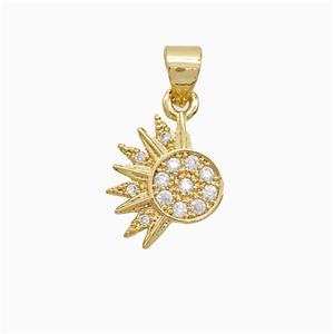 Copper Sun Pendant Pave Zirconia 18K Gold Plated, approx 11-13mm [FN52351]
