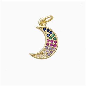 Copper Moon Pendant Pave Multicolor Zirconia 18K Gold Plated, approx 9-12mm [FN52366]