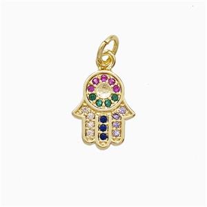 Copper Hamsahand Pendant Pave Multicolor Zirconia 18K Gold Plated, approx 10-12mm [FN52394]