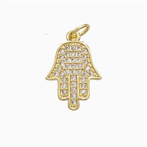 Copper Hamsahand Pendant Pave Zirconia 18K Gold Plated, approx 12-15mm [FN52395]