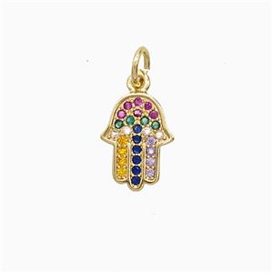 Copper Hamsahand Pendant Pave Multicolor Zirconia 18K Gold Plated, approx 8-12mm [FN52397]
