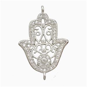 Copper Hamsahand Connector Pave Zirconia Platinum Plated, approx 18-20mm [FN52406]