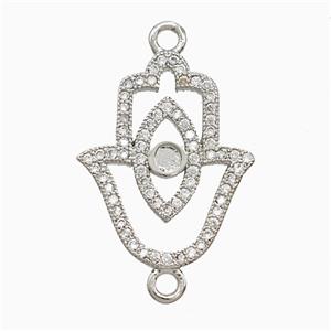 Copper Hamsahand Connector Pave Zirconia Eye Platinum Plated, approx 16-20mm [FN52408]
