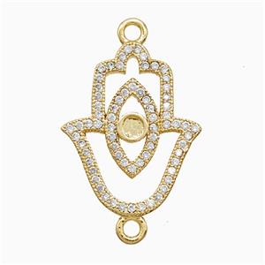 Copper Hamsahand Connector Pave Zirconia Eye 18K Gold Plated, approx 16-20mm [FN52409]