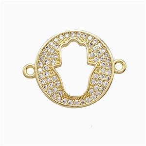 Copper Hamsahand Connector Pave Zirconia Hollow 18K Gold Plated, approx 16mm [FN52414]