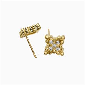 Copper Star Stud Earrings Pave Zirconia 18K Gold Plated, approx 10-13mm [FN52417]