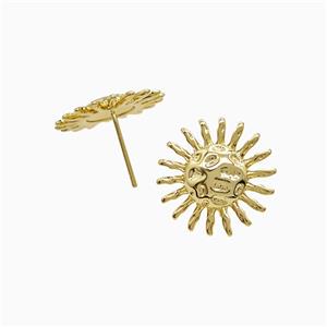 Copper Sun Stud Earrings Hammered 18K Gold Plated, approx 17.5mm [FN52419]