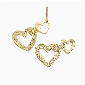 Copper Heart Stud Earrings Pave Zirconia 18K Gold Plated, approx 8mm, 12mm [FN52424]