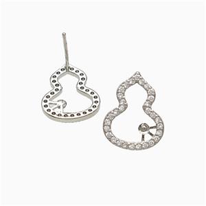Copper Gourd Stud Earrings Pave Zirconia Platinum Plated, approx 12-15mm [FN52426]