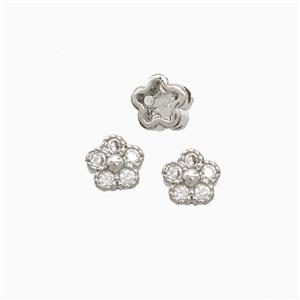 Copper Flower Beads Pave Zirconia Platinum Plated, approx 4mm [FN52435]