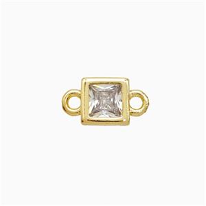 Copper Square Connector Pave Zirconia Gold Plated, approx 6mm [FN52442]