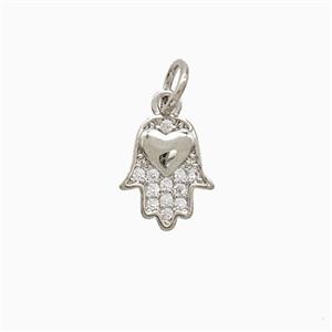 Copper Hamsahand Pendant Pave Zirconia Platinum Plated, approx 8-10mm [FN52453]