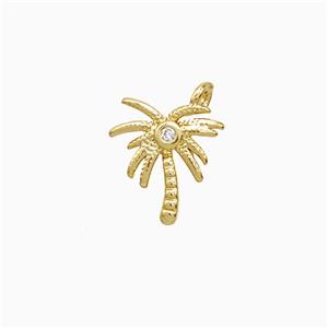Coconut Tree Charms Copper Palm Pendant Pave Zirconia Gold Plated, approx 8-10mm [FN52463]