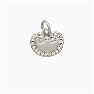 Chinese Lucky Lock Charms Copper Pendant Pave Zirconia Platinum Plated, approx 7-10mm [FN52501]